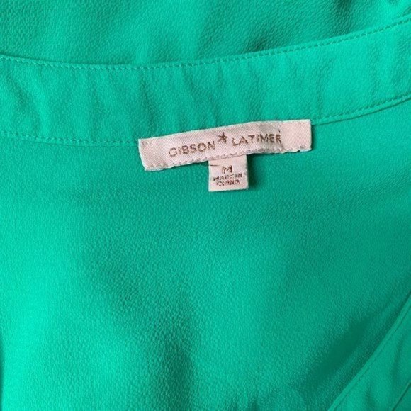 Gibson Latimer Tank Top Sleeveless Blouse M Green Crochet Knit Trim Round Neck - Picture 5 of 5